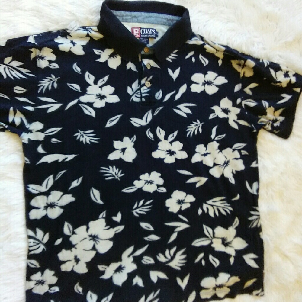 Blue and white floral polo