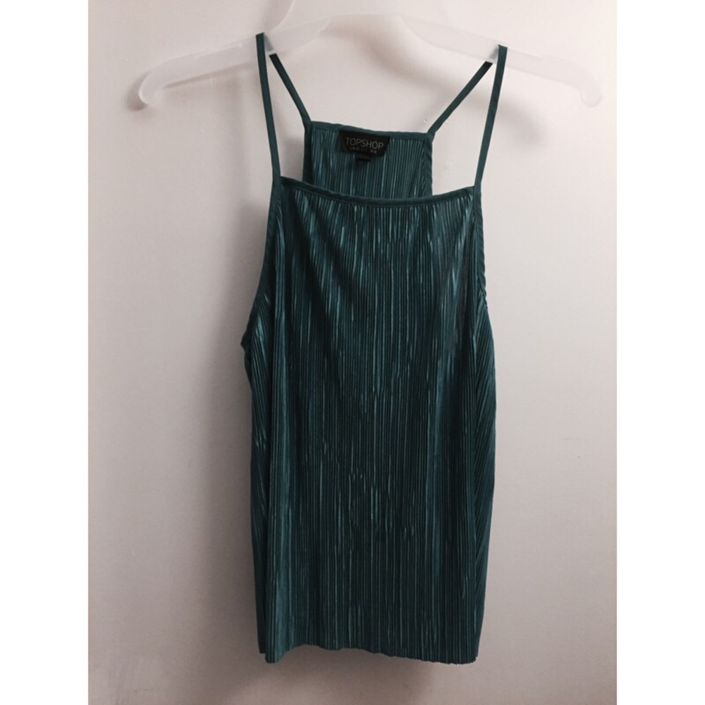 Topshop pleated green tank top