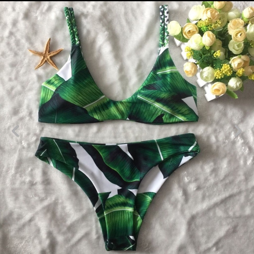 🌴RESTOCK🌴GREEN AND WHITE PALM LEAVES BIKINI - Picture 5 of 8