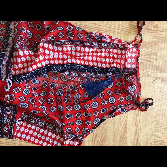 Boho Rompers jumpsuit red fringe - Picture 3 of 3