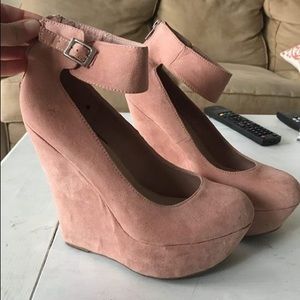 Pink suede wedges