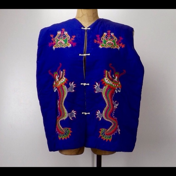 Vintage lined cotton vest 3D quilted appliqué - Picture 2 of 7