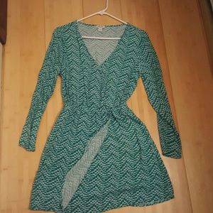 Comfortable Green and white faux wrap dress