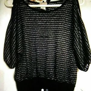 Black silver cold shoulder blouse