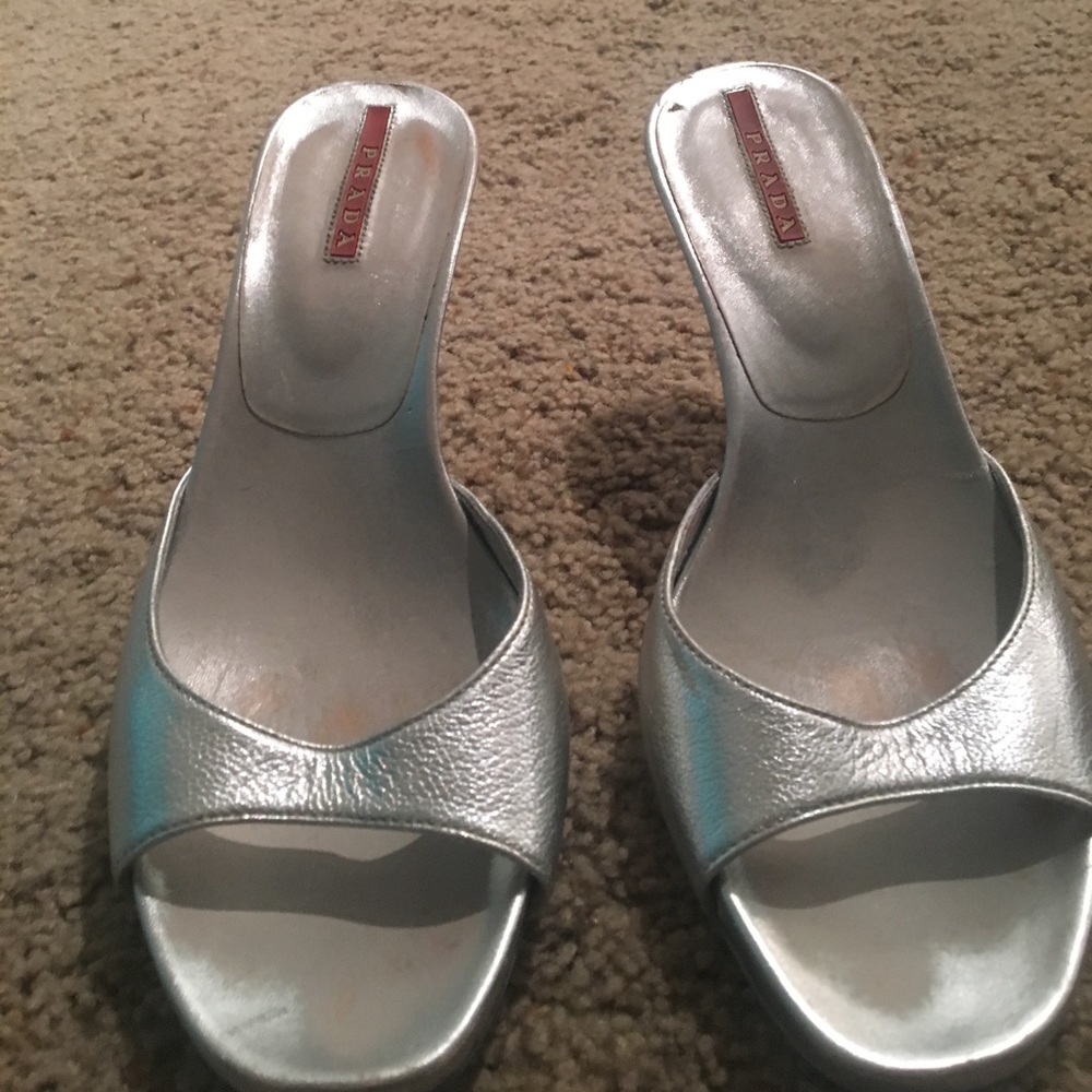 Silver Prada heels