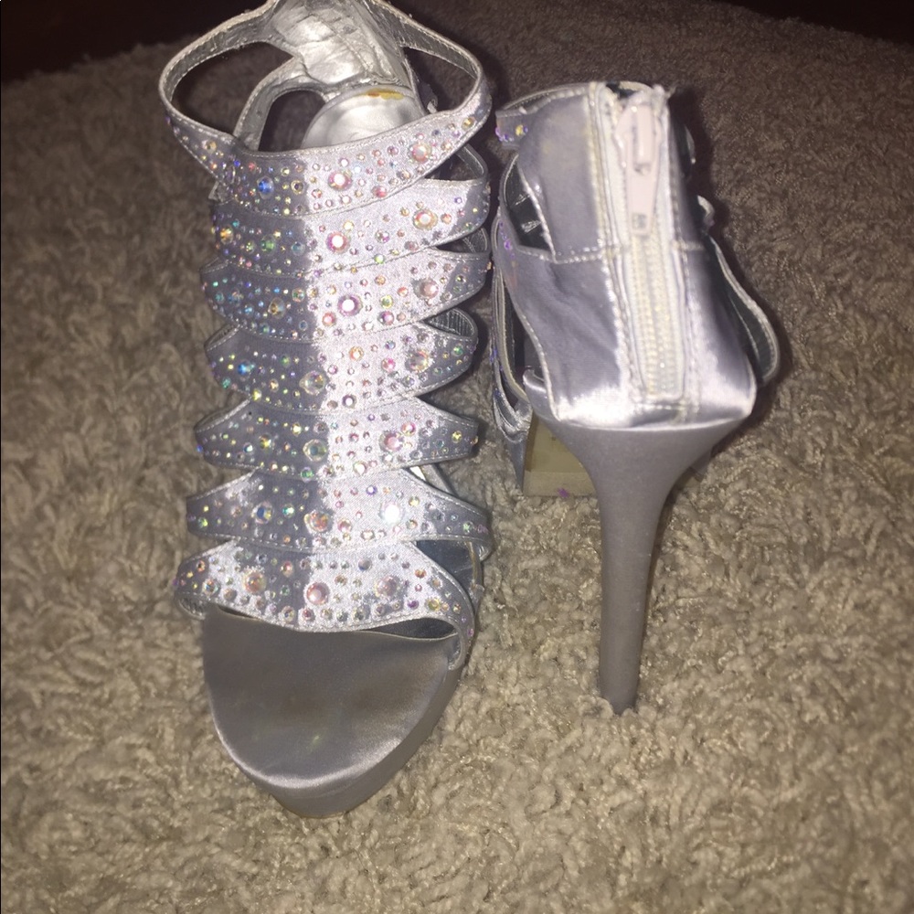 Silver and rhinestone heels