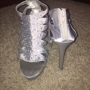 Silver and rhinestone heels