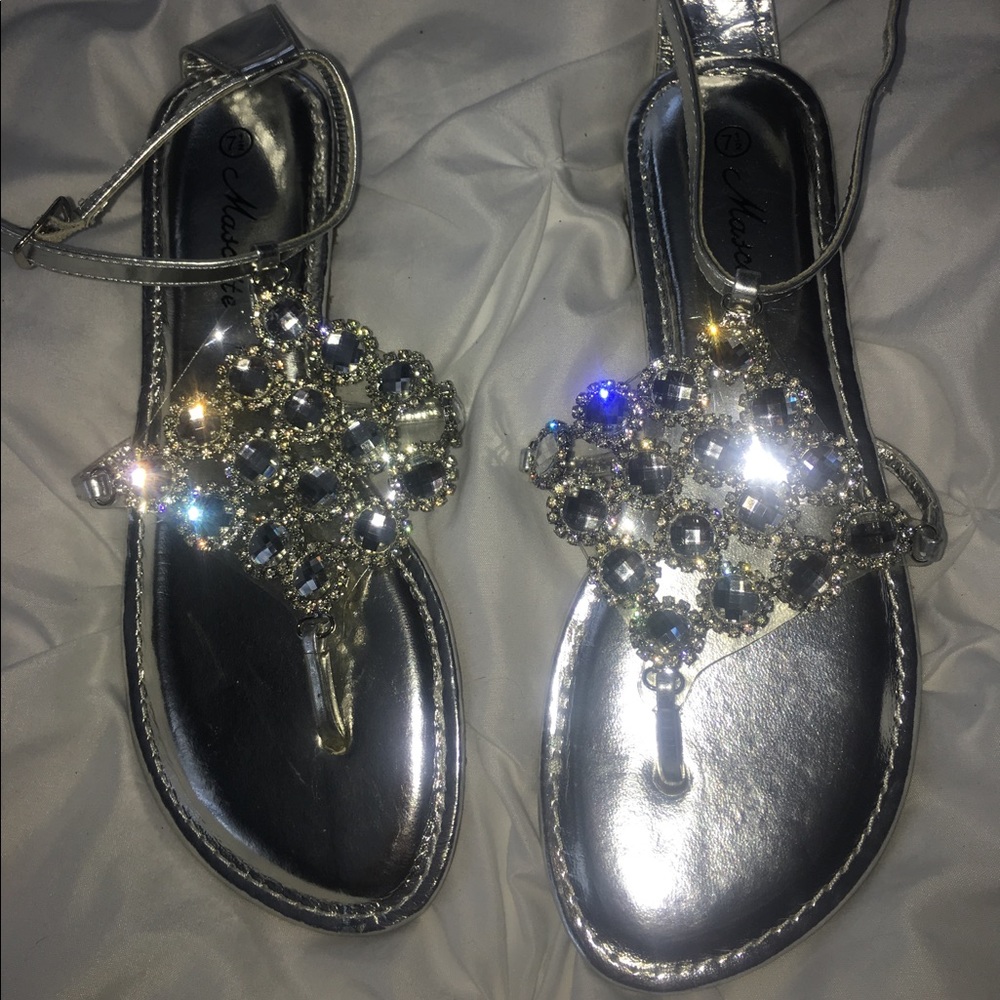 Silver bling rhinestone sandals size 7.5