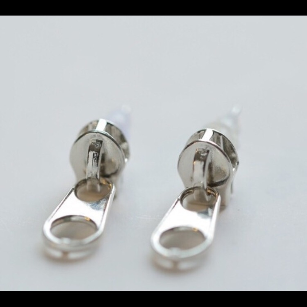 Silver tone unique zipper earrings