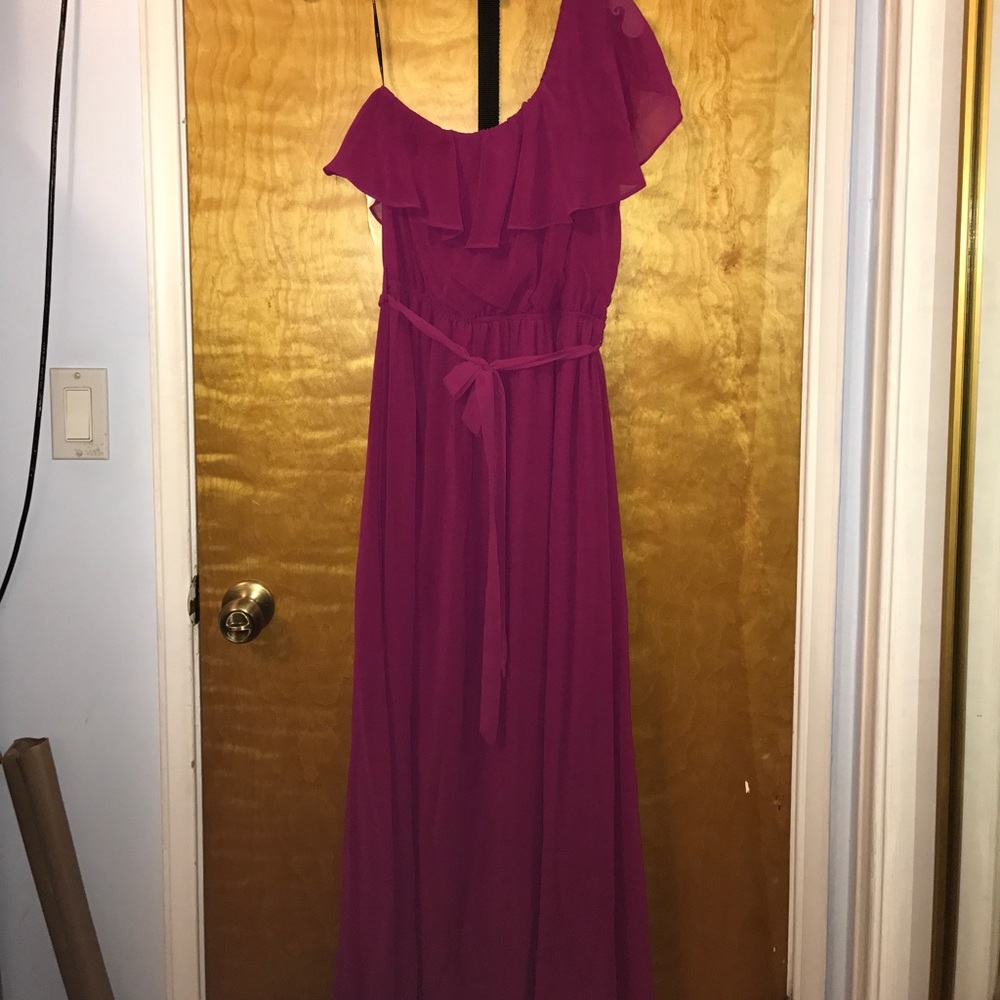 One shoulder floor length dress