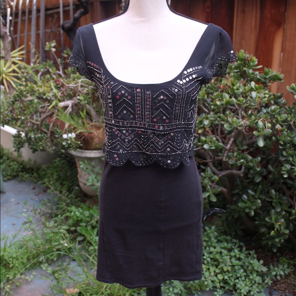 Navy Beaded Flapper Dress
