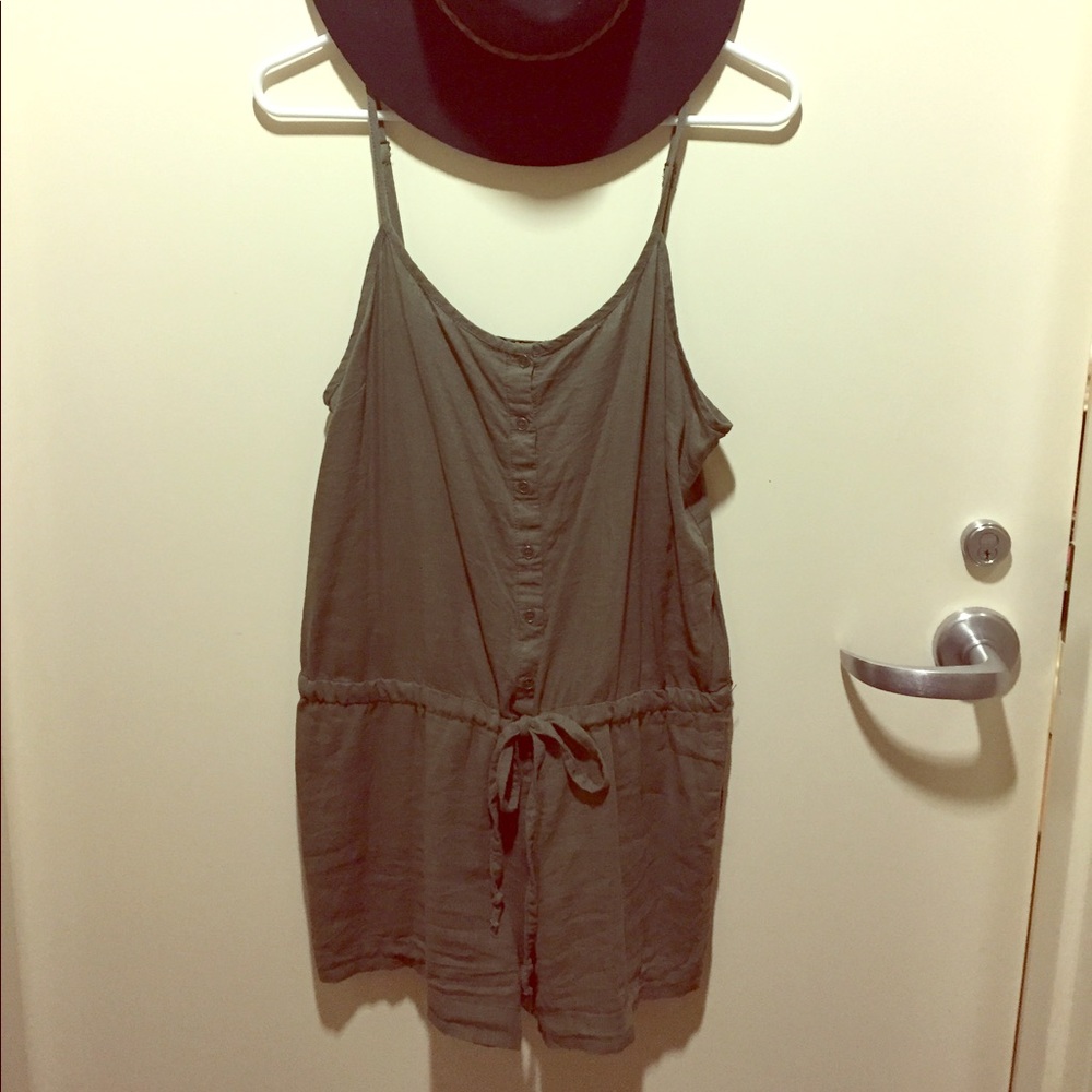 Olive green linen romper