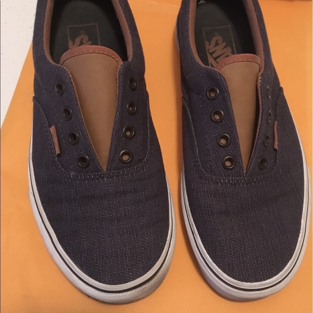 Barely worn denim & brown leather vans.