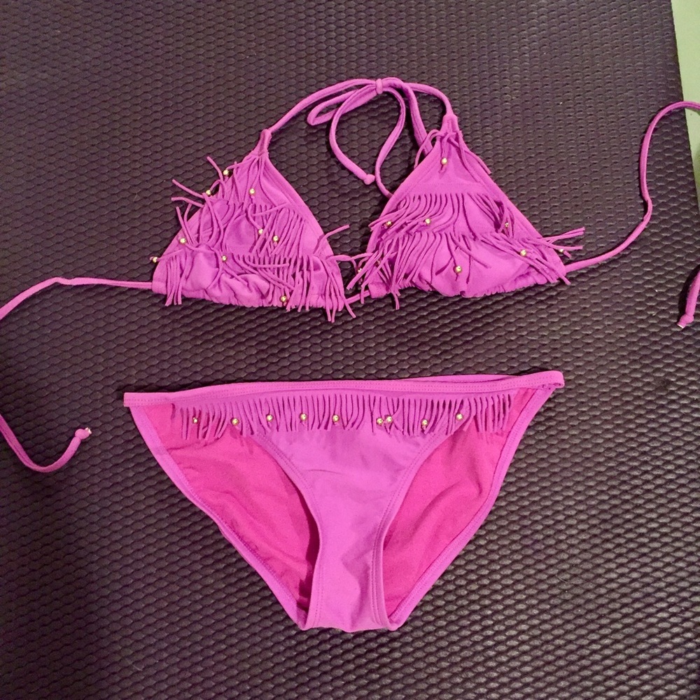 Purple tasseled bikini