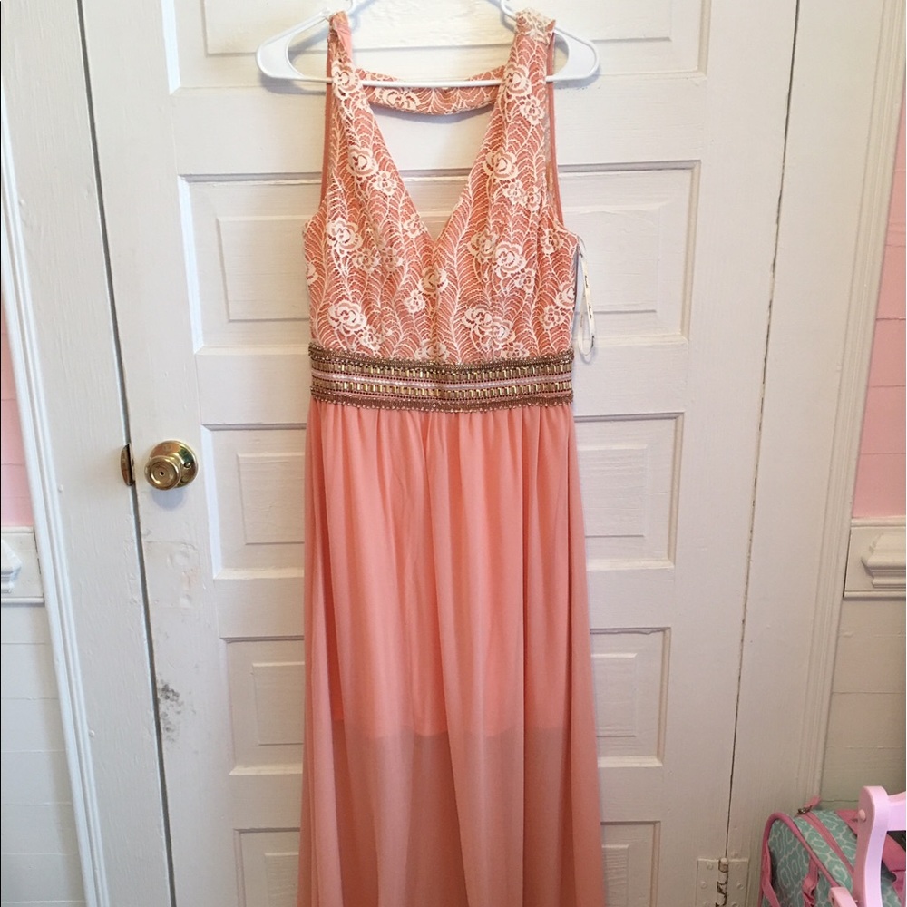 Red Dress Boutique Peach cocktail Maxi dress