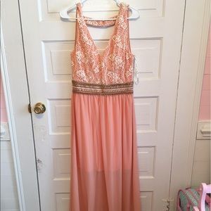 Red Dress Boutique Peach cocktail Maxi dress