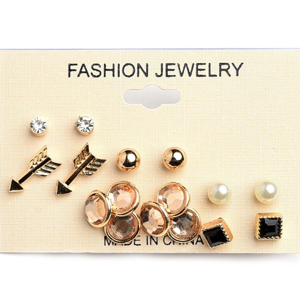 Set of Arrow, Stone, & Pearl Earrings (6 Pairs)