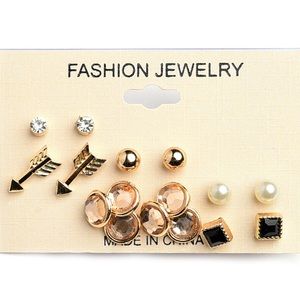 Set of Arrow, Stone, & Pearl Earrings (6 Pairs)