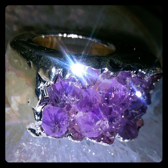 Chunky Amethyst / Clear Quartz Druzy Rings Silver! - Picture 2 of 7