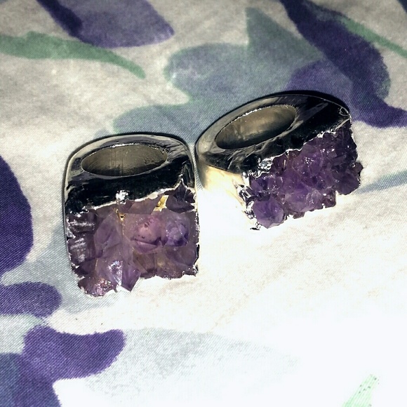 Chunky Amethyst / Clear Quartz Druzy Rings Silver! - Picture 3 of 7