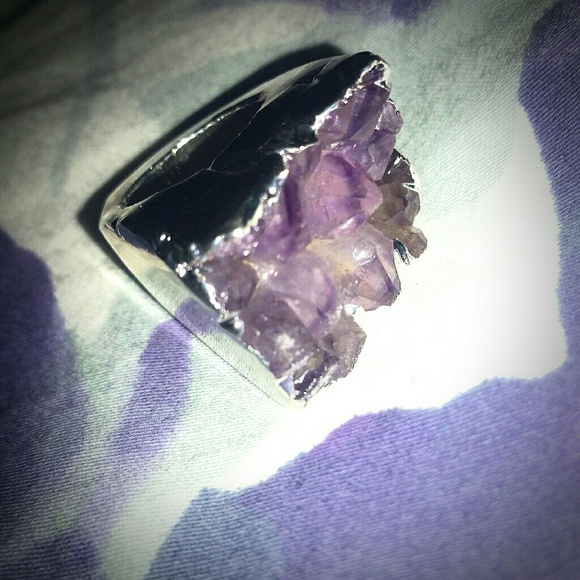 Chunky Amethyst / Clear Quartz Druzy Rings Silver! - Picture 4 of 7