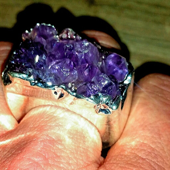 Chunky Amethyst / Clear Quartz Druzy Rings Silver! - Picture 5 of 7
