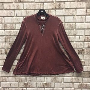 Mock neck, cross cross neck top