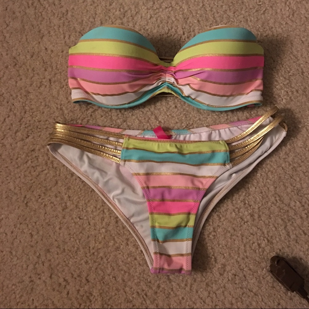Victoria's Secret rainbow and gold bikini