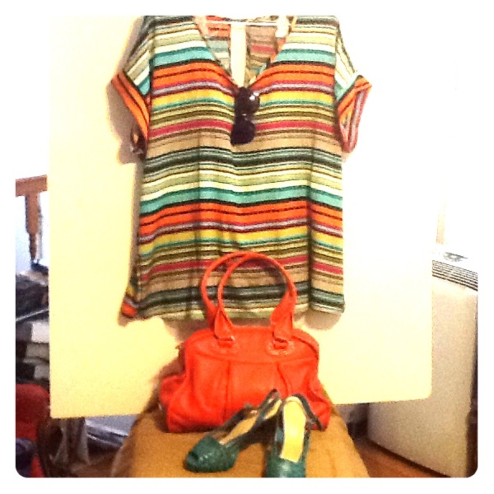 PLUS SIZE AIRY FRUIT STRIPPED TOP SIZE 2X