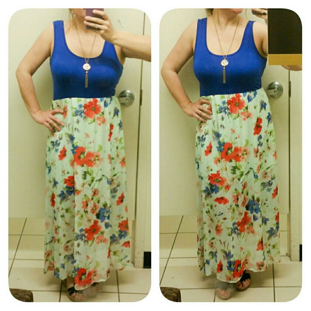 𝐌𝐚𝐝𝐞 𝐢𝐧 𝐔𝐒𝐀 Blue ivory red floral tank dress 1 Medium left Brand new - Picture 4 of 7