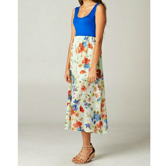 𝐌𝐚𝐝𝐞 𝐢𝐧 𝐔𝐒𝐀 Blue ivory red floral tank dress 1 Medium left Brand new - Picture 2 of 7