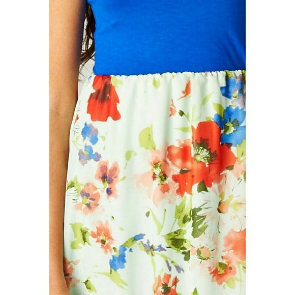 𝐌𝐚𝐝𝐞 𝐢𝐧 𝐔𝐒𝐀 Blue ivory red floral tank dress 1 Medium left Brand new - Picture 3 of 7