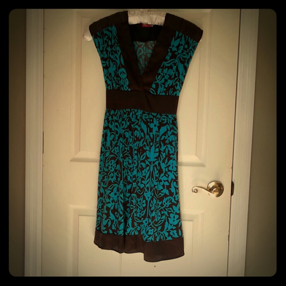 Brown and turquoise floral dress