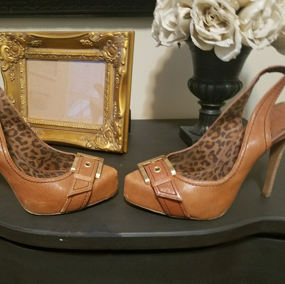 Brown leather heels