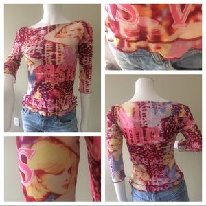 Hot Vegas Graphic Pop Boatneck Top Size Small