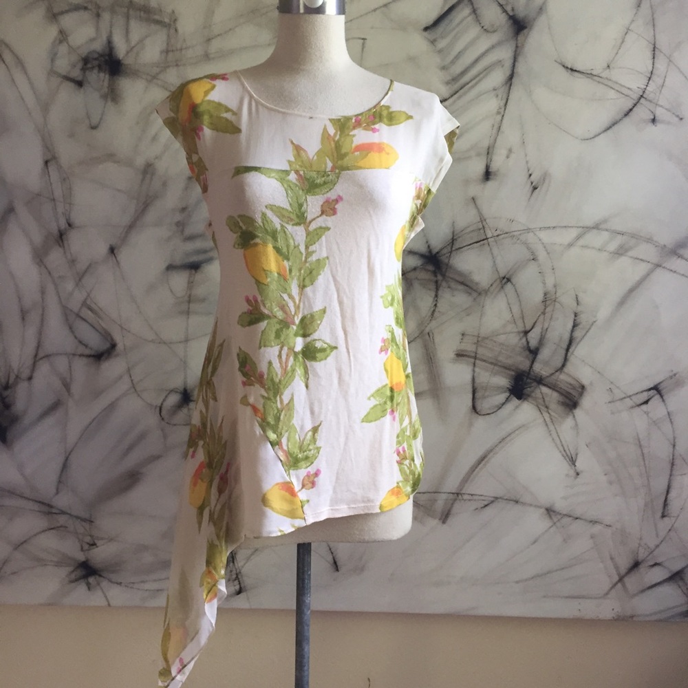 Anthro TINY top with asymmetrical silk hem S