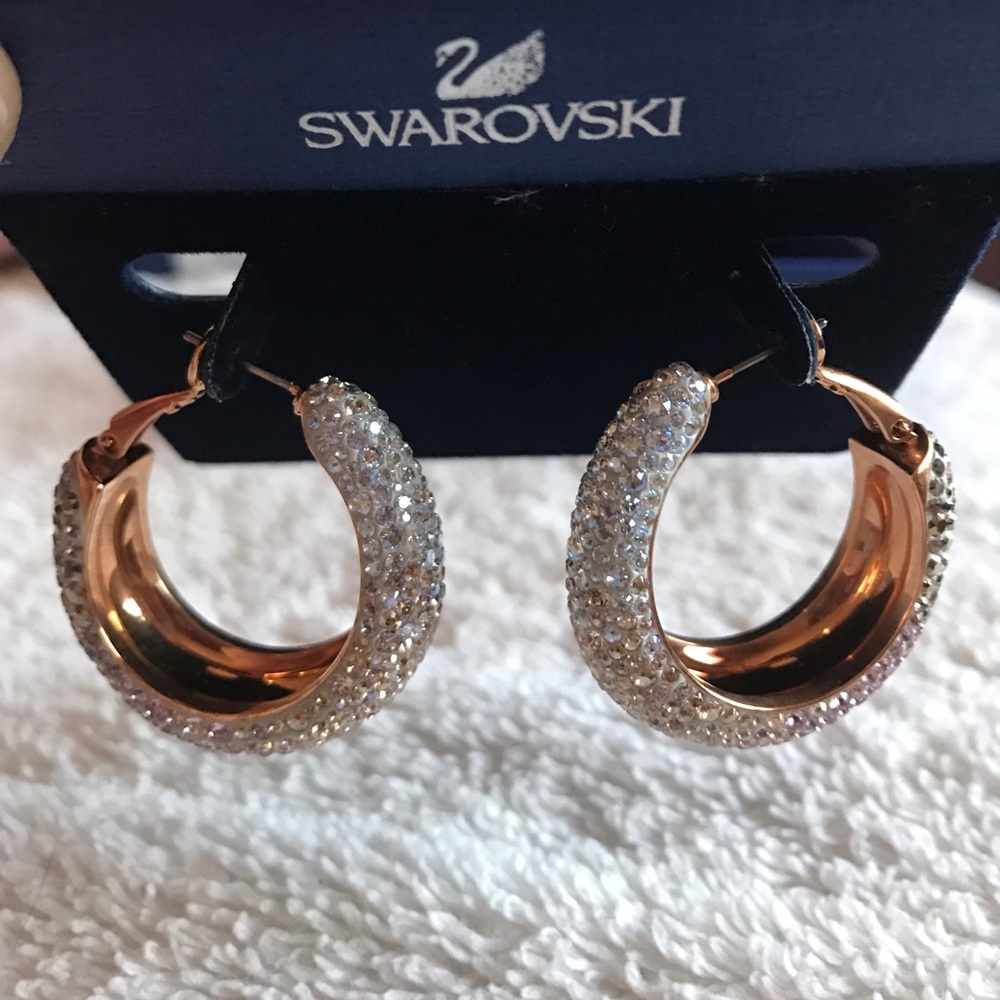 NIB Swarovski DRUSY earrings 1 1/2" hoops SALE ‼️