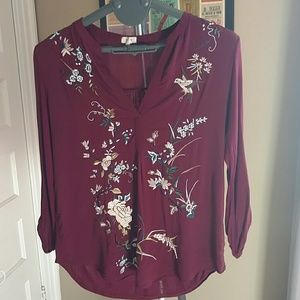 Tiny Brand Chinoiserie Embroidered Henley Top