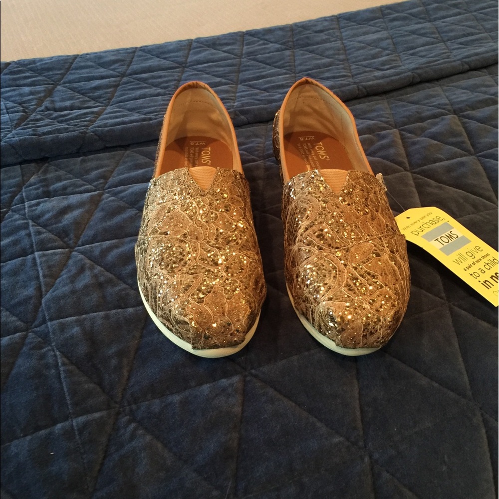 Toms rose gold glitter crochet classic