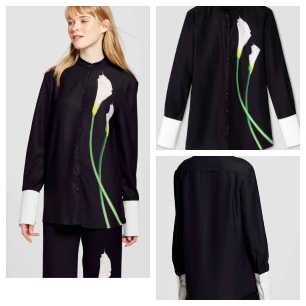 Victoria Beckham Black Calla Lily Button Down Top