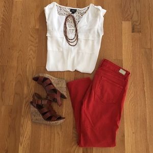 Burnt orange Paige skinny ankle jeans