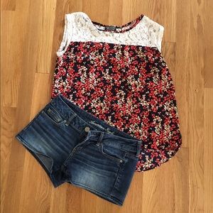 Lace top floral blouse