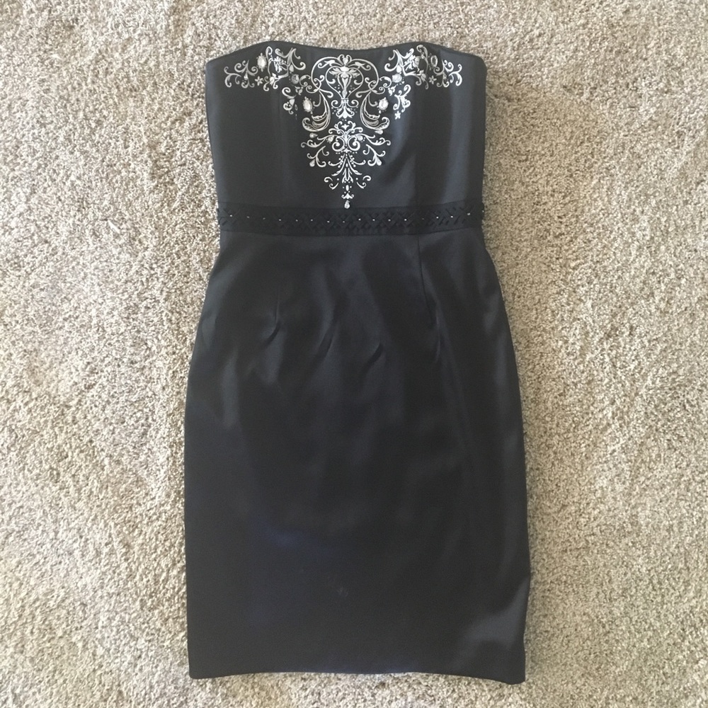 Embroidered Strapless Pencil Dress