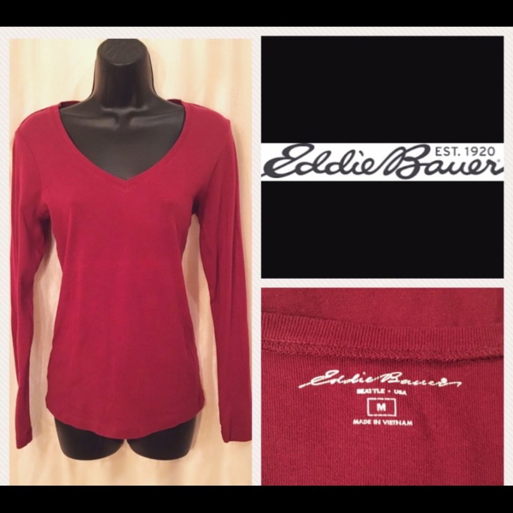 Eddie Bauer~Long Sleeve~ V-neck Crimson~Medium