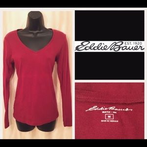 Eddie Bauer~Long Sleeve~ V-neck Crimson~Medium