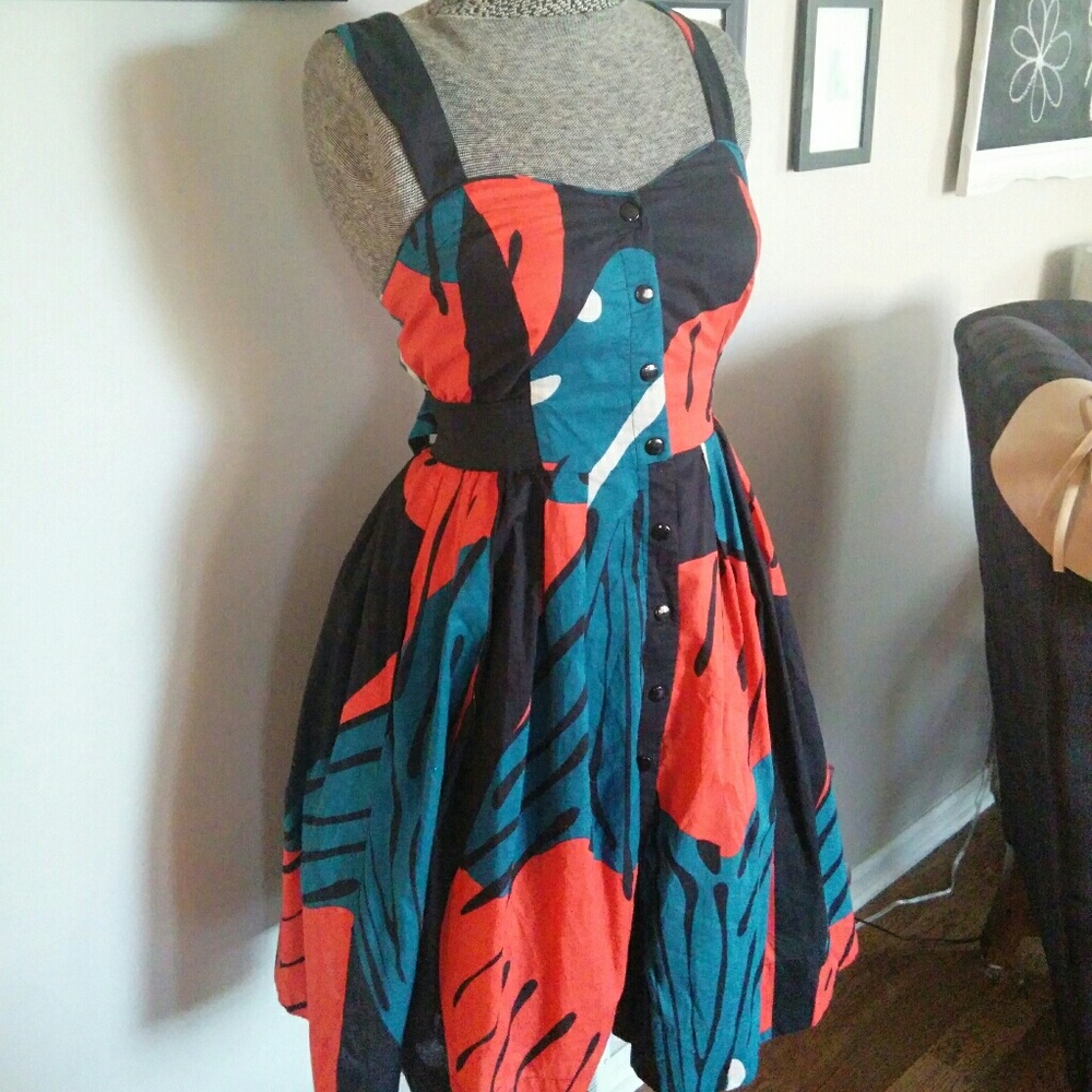 Anthropologie teal and orange dress