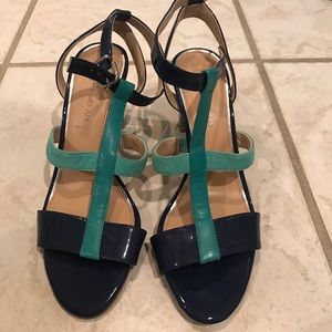 Blue color block heels