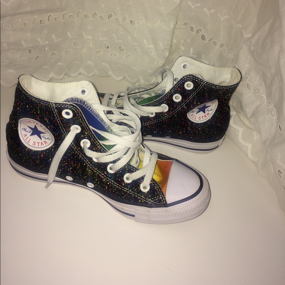 Rainbow pride speckled high top converse