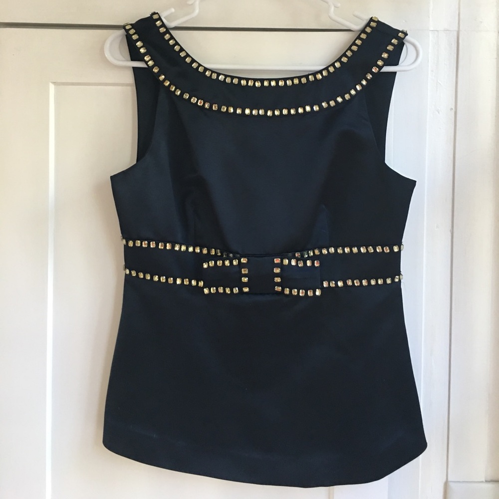 NWT Valentino Red dk navy silk/champagne beading.