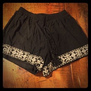 Embroidered black shorts, airy and comfy:)